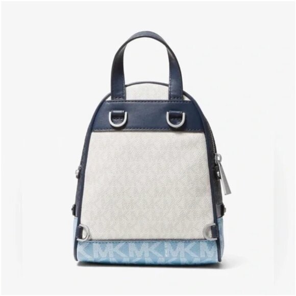 Michael Kors Rhea Mini Color-Block Logo Chambry/Navy Backpack - Picture 2 of 15